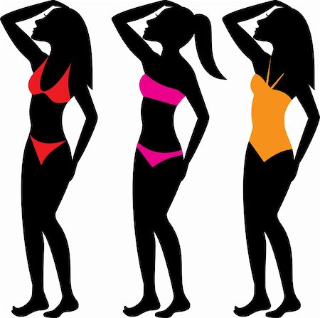 simsearch:400-06911139,k - Vector Illustration of three types of swimsuits illustrated on silhouettes. Foto de stock - Royalty-Free Super Valor e Assinatura, Número: 400-04835973