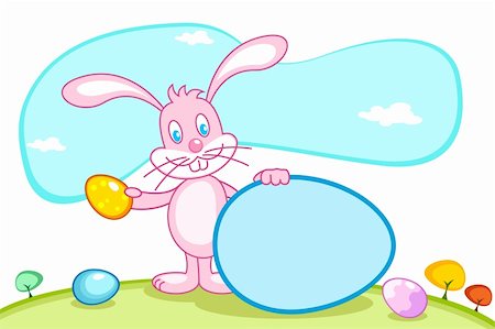 painted happy flowers - illustration of bunny holding easter egg for putting message Stock Photo - Budget Royalty-Free & Subscription, Code: 400-04836522