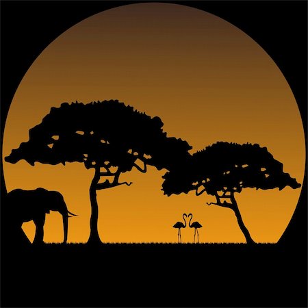 Illustration of some inhabitants (flamingo and elephant) of savanna Stockbilder - Microstock & Abonnement, Bildnummer: 400-04836540