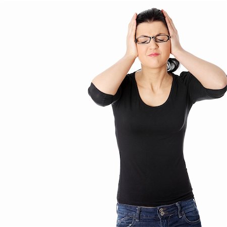 simsearch:400-07485414,k - Young woman having headache, isolated on white Fotografie stock - Microstock e Abbonamento, Codice: 400-04836573