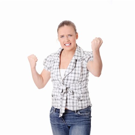 simsearch:400-04790437,k - Young angry woman with fist up, isolated Stock Photo - Budget Royalty-Free & Subscription, Code: 400-04836608