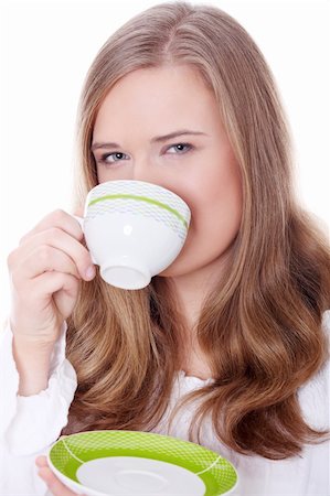 simsearch:400-04335902,k - Young attractive corpulent blond woman drinking coffee Stock Photo - Budget Royalty-Free & Subscription, Code: 400-04836617