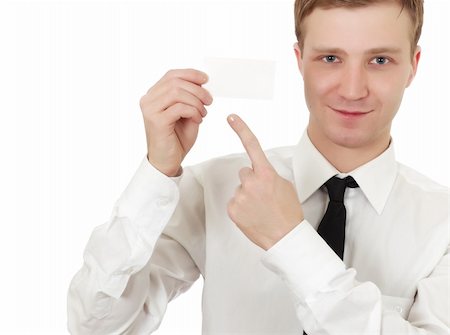 Man holding a card isolated on white background Stock Photo - Budget Royalty-Free & Subscription, Code: 400-04836981