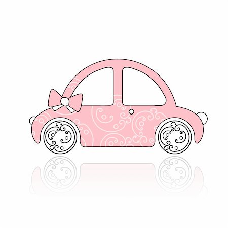 Pink female car with floral ornament for your design Stock Photo - Budget Royalty-Free & Subscription, Code: 400-04837196