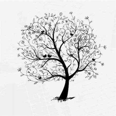 Art tree beautiful, black silhouette for your design Stock Photo - Budget Royalty-Free & Subscription, Code: 400-04837290