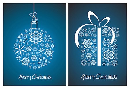 Christmas abstract card - sphere and gift box made from white snowflakes on blue  background Stock Photo - Budget Royalty-Free & Subscription, Code: 400-04837442