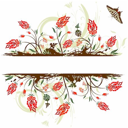 simsearch:400-04687930,k - Grunge flower frame with butterfly, element for design, vector illustration Stock Photo - Budget Royalty-Free & Subscription, Code: 400-04837473
