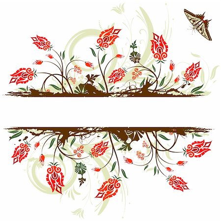 simsearch:400-04869919,k - Grunge flower frame with butterfly, element for design, vector illustration Foto de stock - Super Valor sin royalties y Suscripción, Código: 400-04837473