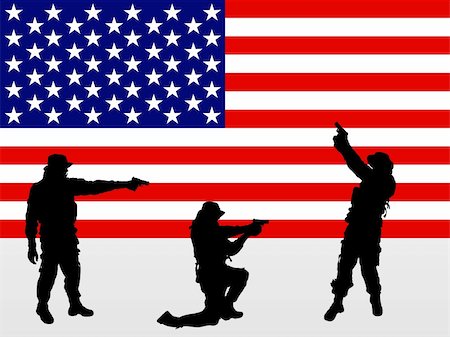 vector eps 10 illustration of soldier in front of the us banner Stock Photo - Budget Royalty-Free & Subscription, Code: 400-04837528