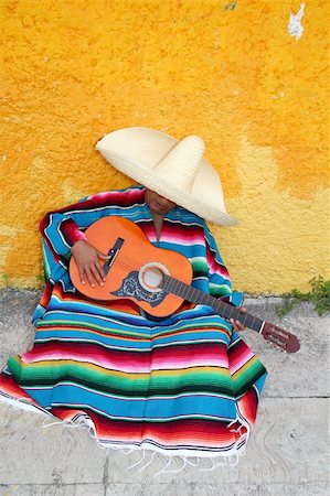 Mexican typical lazy man sombrero hat guitar serape nap siesta Stock Photo - Budget Royalty-Free & Subscription, Code: 400-04837520
