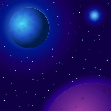 Vector fantastic background, space, planets, sun and stars Stock Photo - Budget Royalty-Free & Subscription, Code: 400-04837695