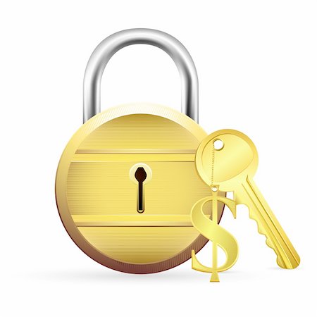 simsearch:400-04531638,k - illustration of gold lock with dollar key on white background Fotografie stock - Microstock e Abbonamento, Codice: 400-04837754