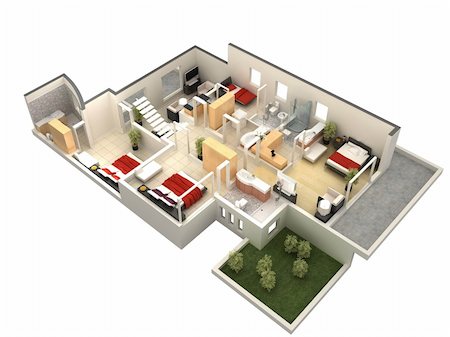 realestate buildings 3d - computer generated 3d floor plan of a house Stock Photo - Budget Royalty-Free & Subscription, Code: 400-04838272