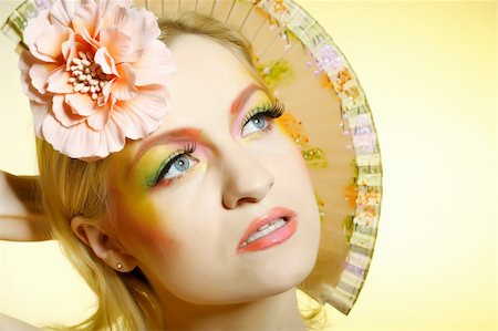 simsearch:400-08096297,k - Close-up portrait of summer fashion creative eye make-up in yellow and green tones Stock Photo - Budget Royalty-Free & Subscription, Code: 400-04839043