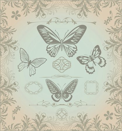 simsearch:400-08836820,k - Set of vintage stylized butterflies and design elements Photographie de stock - Aubaine LD & Abonnement, Code: 400-04839308