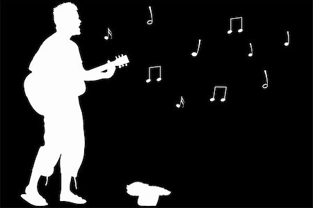 guitar guy singing, abstract white silhouette isolated on black background; vector art illustration Stock Photo - Budget Royalty-Free & Subscription, Code: 400-04839368