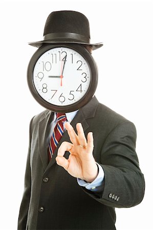 simsearch:400-05347520,k - Faceless businessman with a clock for a face, giving the Okay sign.  Isolated on white. Photographie de stock - Aubaine LD & Abonnement, Code: 400-04839577