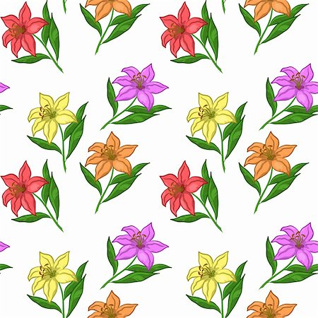 Vector floral seamless background, various flowers lily on the white Stock Photo - Budget Royalty-Free & Subscription, Code: 400-04839726