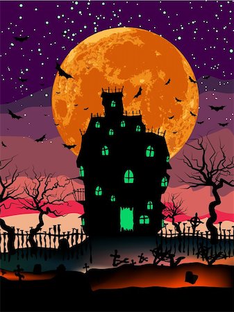simsearch:400-05229027,k - Grungy Halloween background with haunted house, bats and full moon. EPS 8 vector file included Stock Photo - Budget Royalty-Free & Subscription, Code: 400-04839833