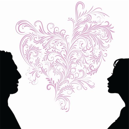 elegant female profile silhouette - Man and woman face silhouette with heart. Vector illustration. Stock Photo - Budget Royalty-Free & Subscription, Code: 400-04839978