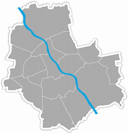 Outline of Warsaw - Polish capital city with inner districts. Stock Photo - Budget Royalty-Free & Subscription, Code: 400-04830045