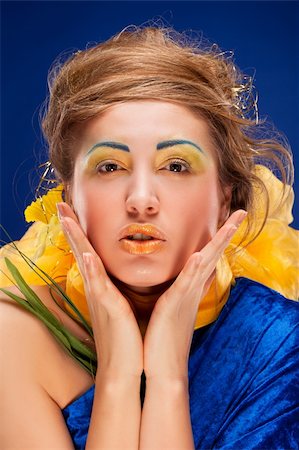 simsearch:400-06083238,k - woman with glamour make-up on blue background Stock Photo - Budget Royalty-Free & Subscription, Code: 400-04830090