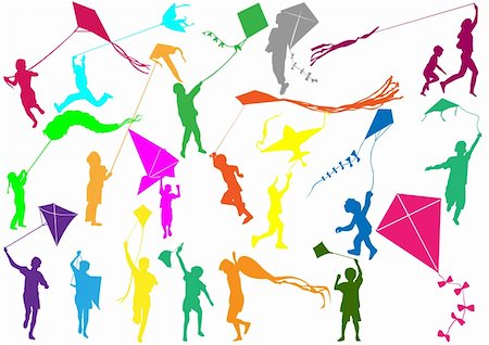 Children with kite vector Stock Photo - Budget Royalty-Free & Subscription, Code: 400-04830591