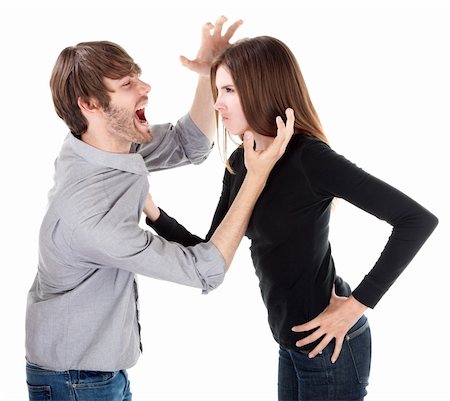 photo of a husband abusing wife - Young Caucasian woman holding her boyfriend or husband by his collar Stock Photo - Budget Royalty-Free & Subscription, Code: 400-04831203