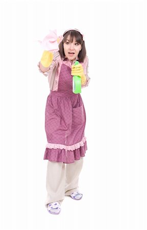 picture of a lady sweeping the floor - young adult woman doing housework. over white background Stock Photo - Budget Royalty-Free & Subscription, Code: 400-04831410