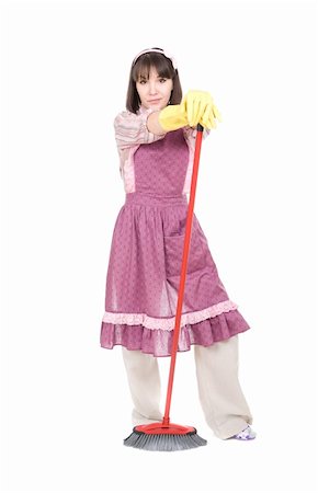 picture of a lady sweeping the floor - young adult woman doing housework. over white background Stock Photo - Budget Royalty-Free & Subscription, Code: 400-04831412