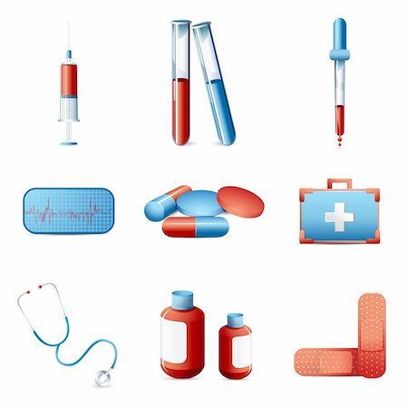 illustration of medical icon set with medicines and equipments on isolated background Stock Photo - Budget Royalty-Free & Subscription, Code: 400-04831512