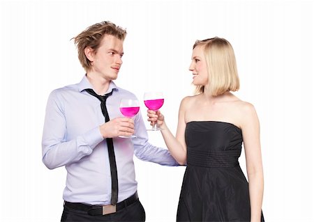 Young couple toasting with pink drink. Two people drinking. Studio photo., isolated. Stock Photo - Budget Royalty-Free & Subscription, Code: 400-04831819