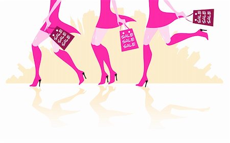 drawing girls body - illustration of sexy long - legs woman with shopping bags 3 girls Stock Photo - Budget Royalty-Free & Subscription, Code: 400-04831829