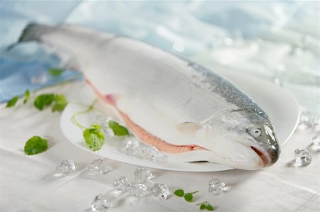 fresh blue fish - still life with fresh raw salmon and ice cubes Stock Photo - Budget Royalty-Free & Subscription, Code: 400-04831842