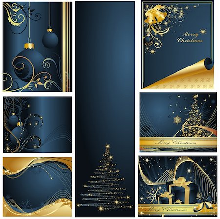 simsearch:400-04323821,k - Merry Christmas and Happy New Year collection, blue and gold Stock Photo - Budget Royalty-Free & Subscription, Code: 400-04832033