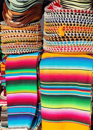 Mexican serape colorful stacked and charro hats mariachi Stock Photo - Budget Royalty-Free & Subscription, Code: 400-04832273