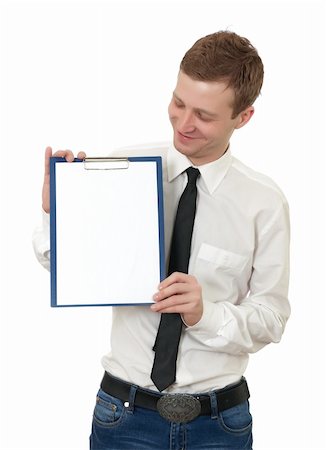young man holds a clipboard isolated on white Stock Photo - Budget Royalty-Free & Subscription, Code: 400-04832810