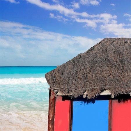 simsearch:400-05074331,k - hut red palapa in beach turquoise caribbean blue sky Photographie de stock - Aubaine LD & Abonnement, Code: 400-04833078