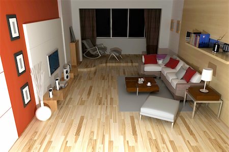 living room with modern style.3d render Photographie de stock - Aubaine LD & Abonnement, Code: 400-04833206