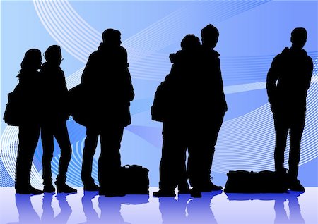 people airports silhouettes - Vector drawing silhouette crowds man and women Stock Photo - Budget Royalty-Free & Subscription, Code: 400-04833262