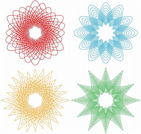 single geometric shape - Set of four beautiful flower spirals different colors Stock Photo - Budget Royalty-Free & Subscription, Code: 400-04833413
