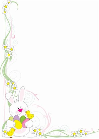 A frame or border featuring an Easter Bunny wit  h chicks and Easter eggs in the corner Stock Photo - Budget Royalty-Free & Subscription, Code: 400-04833877