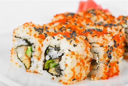 simsearch:400-05119569,k - Sushi rolls at plate isolated on a white Stock Photo - Budget Royalty-Free & Subscription, Code: 400-04833899