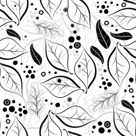 simsearch:400-04279579,k - Seamless autumn floral white-black-grey pattern with leaves (vector) Stock Photo - Budget Royalty-Free & Subscription, Code: 400-04844008