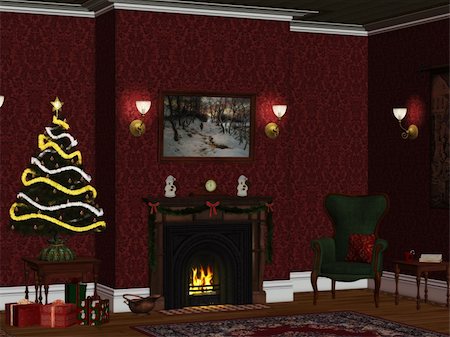 s.gatterwe (artist) - Festively decorated room with Christmas tree Stock Photo - Budget Royalty-Free & Subscription, Code: 400-04844144