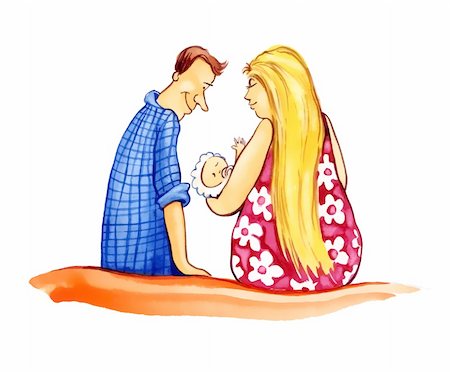 illustration of couple with little baby Stock Photo - Budget Royalty-Free & Subscription, Code: 400-04844339