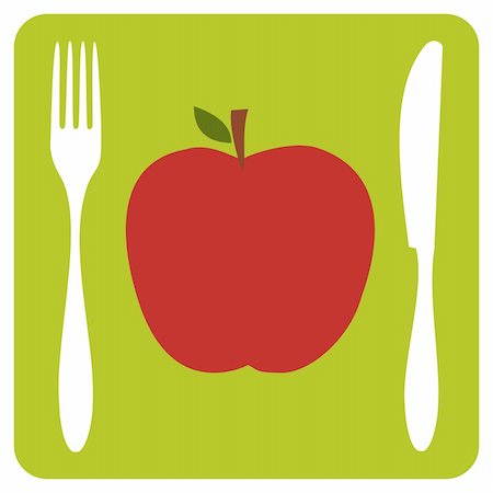 simsearch:400-05877482,k - Menu restaurant icon. One red apple with cutlery silhouettes on lemon green background. Vector available. Stock Photo - Budget Royalty-Free & Subscription, Code: 400-04844537