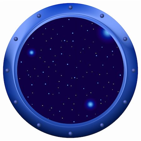 fenêtre sur le monde - Spaceship window porthole with space, dark blue sky and stars Photographie de stock - Aubaine LD & Abonnement, Code: 400-04844805