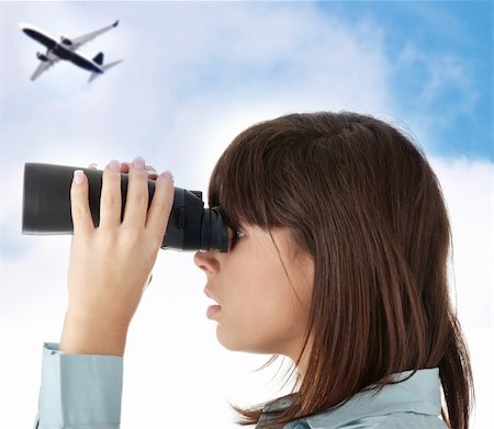 finance growth entrepreneur - Young caucasian business woman looking throught binocular Stock Photo - Budget Royalty-Free & Subscription, Code: 400-04844983