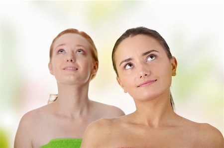 simsearch:400-04845090,k - Spa - portrait of two woman - redhead and brunette - looking up Stock Photo - Budget Royalty-Free & Subscription, Code: 400-04845236